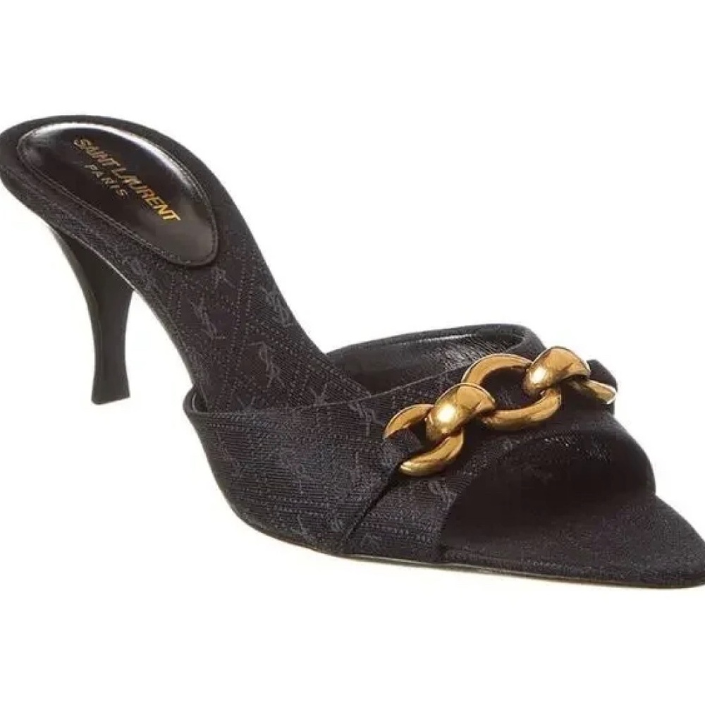 YSL SAINT LAURENT - Le Maillon Mules, YSL Black Print ( Size 37.5 / US 7.5)